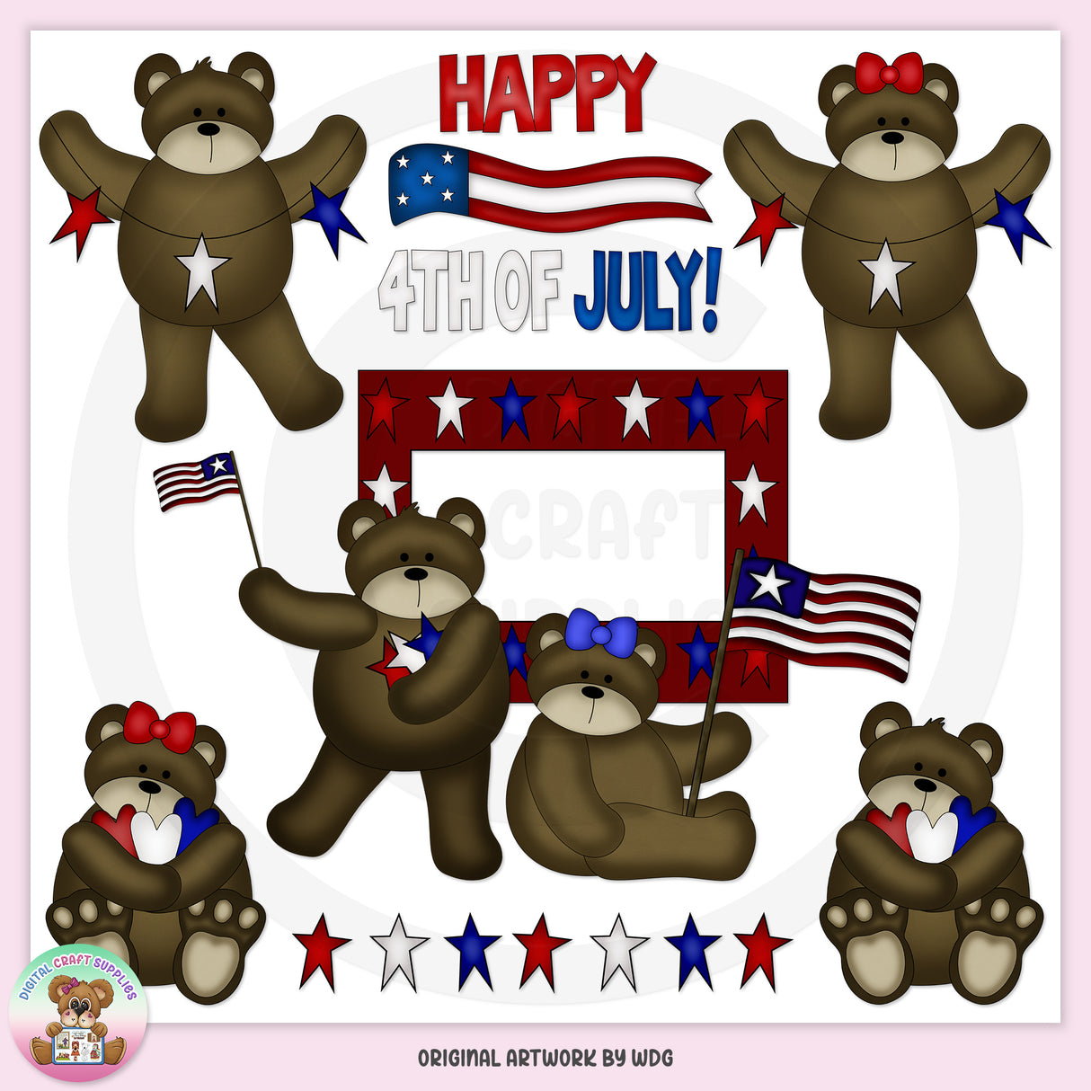4th of July Bears - Clip Art