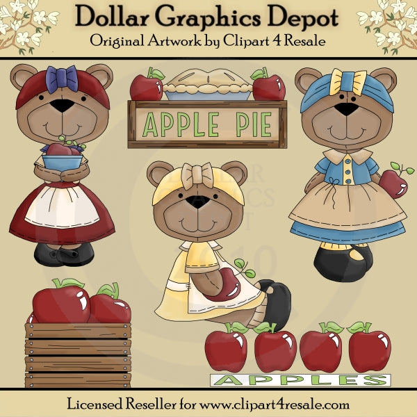 Apple Harvest Bears - Clip Art - DCS Exclusive