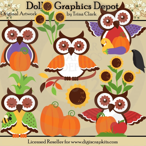 Autumn Owls - Clip Art