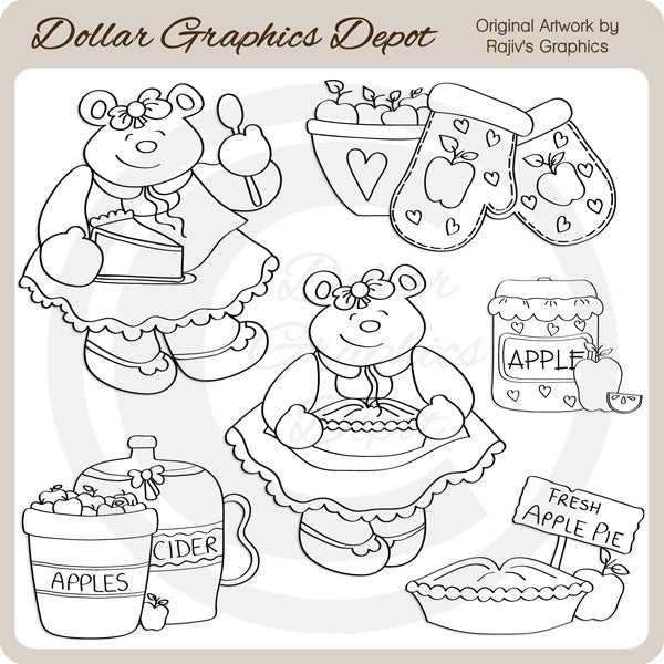 Apple Pie Bear - Digital Stamps