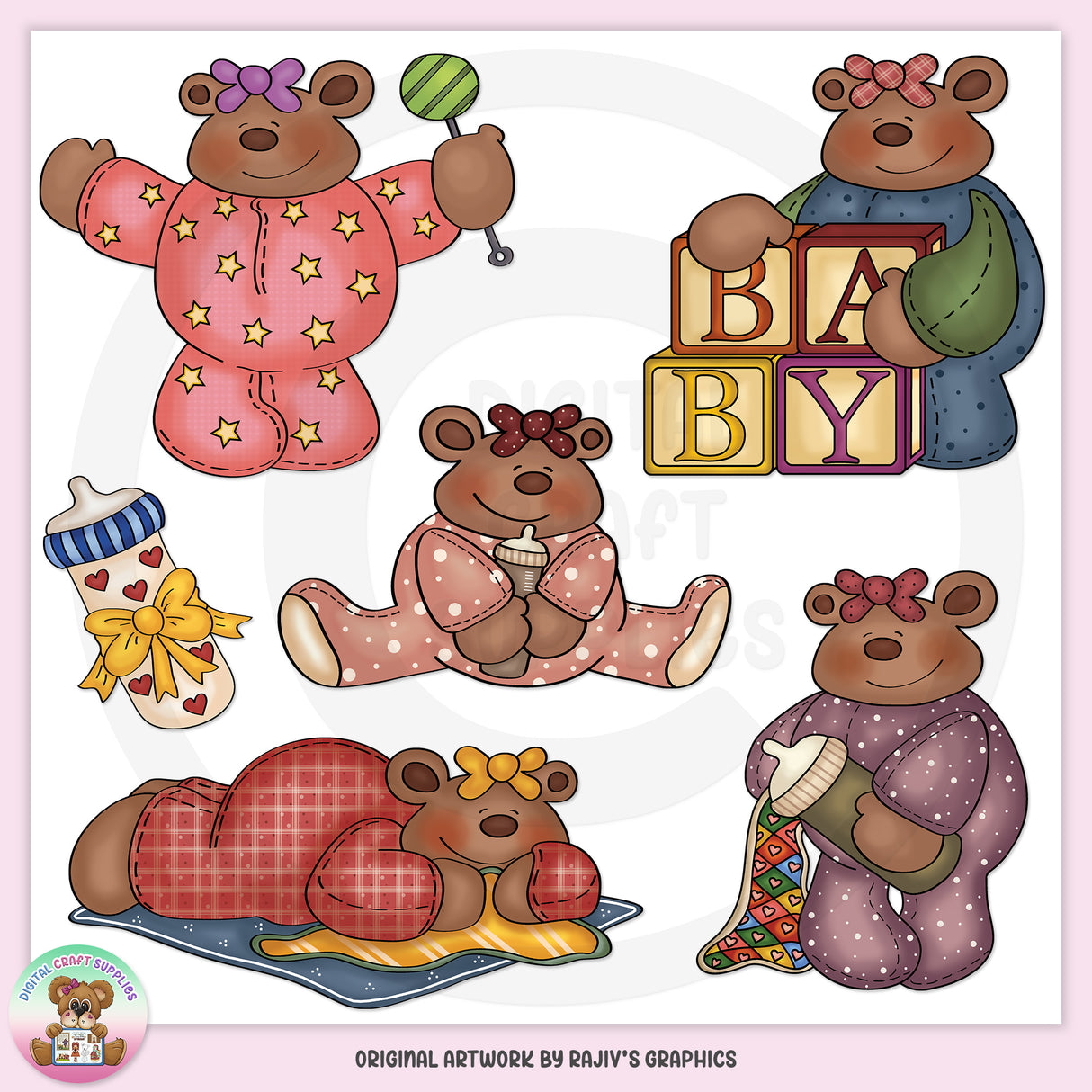 Blissful Baby Bears - Clip Art