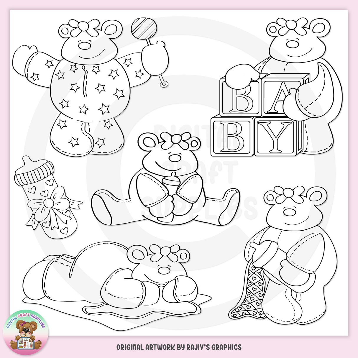 Blissful Baby Bears - Digital Stamps
