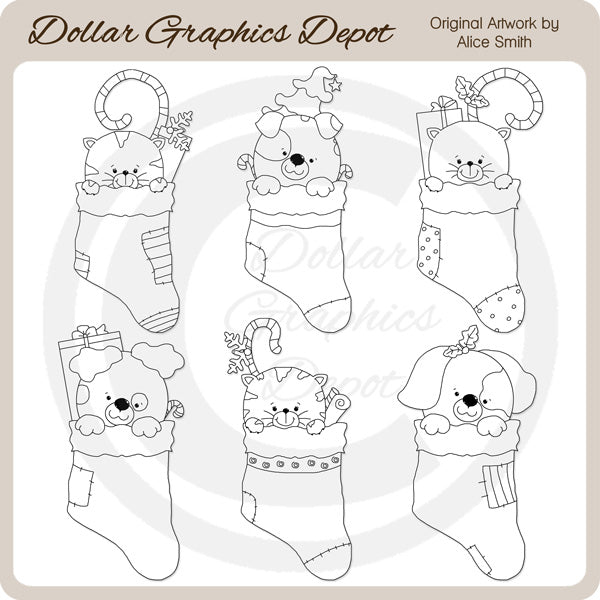 Mascotas de calcetín navideño - Sellos digitales - *Exclusivo de DCS*