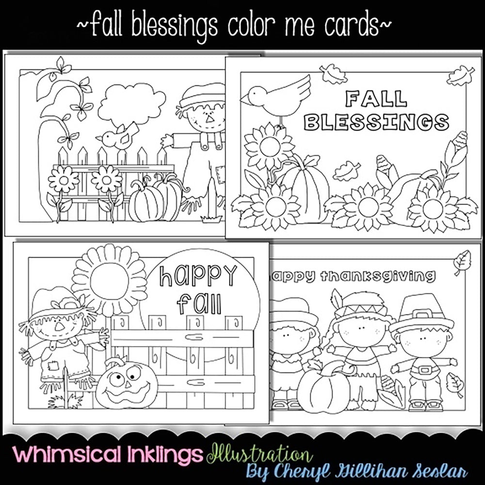 Bendiciones de otoño... Tarjetas para colorear
