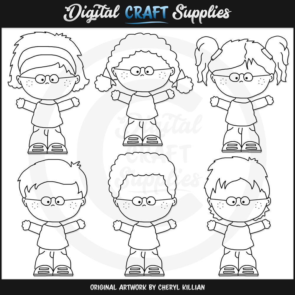 Kids In Glasses - Digital Stamps