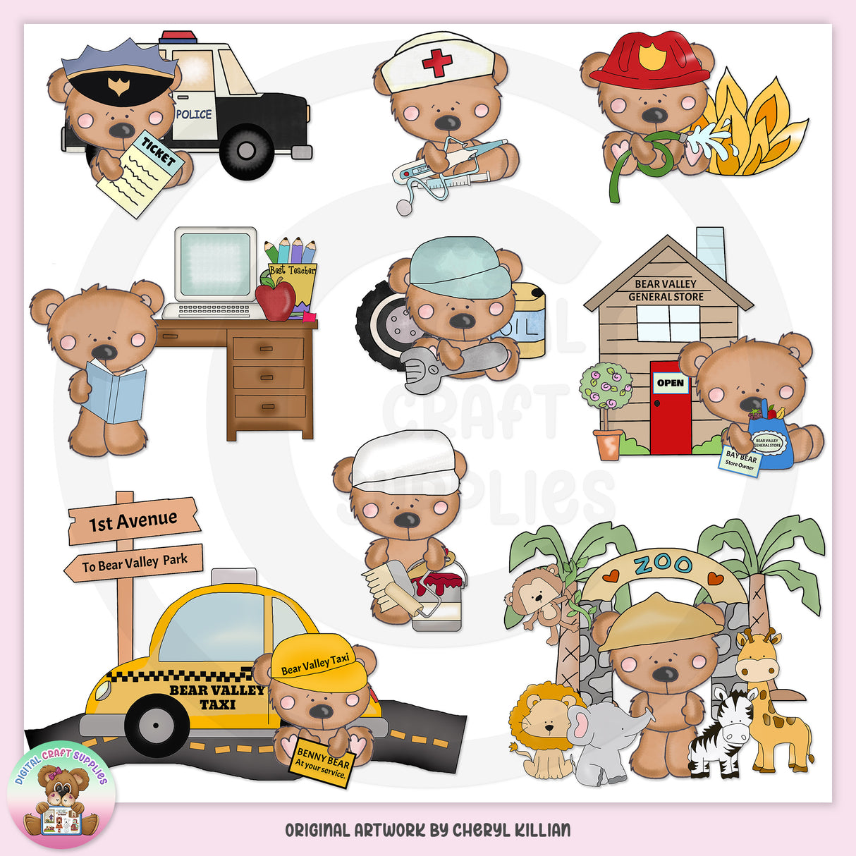 Little Fluffy Bear Goes To Work - Clip Art - DCS Exclusive