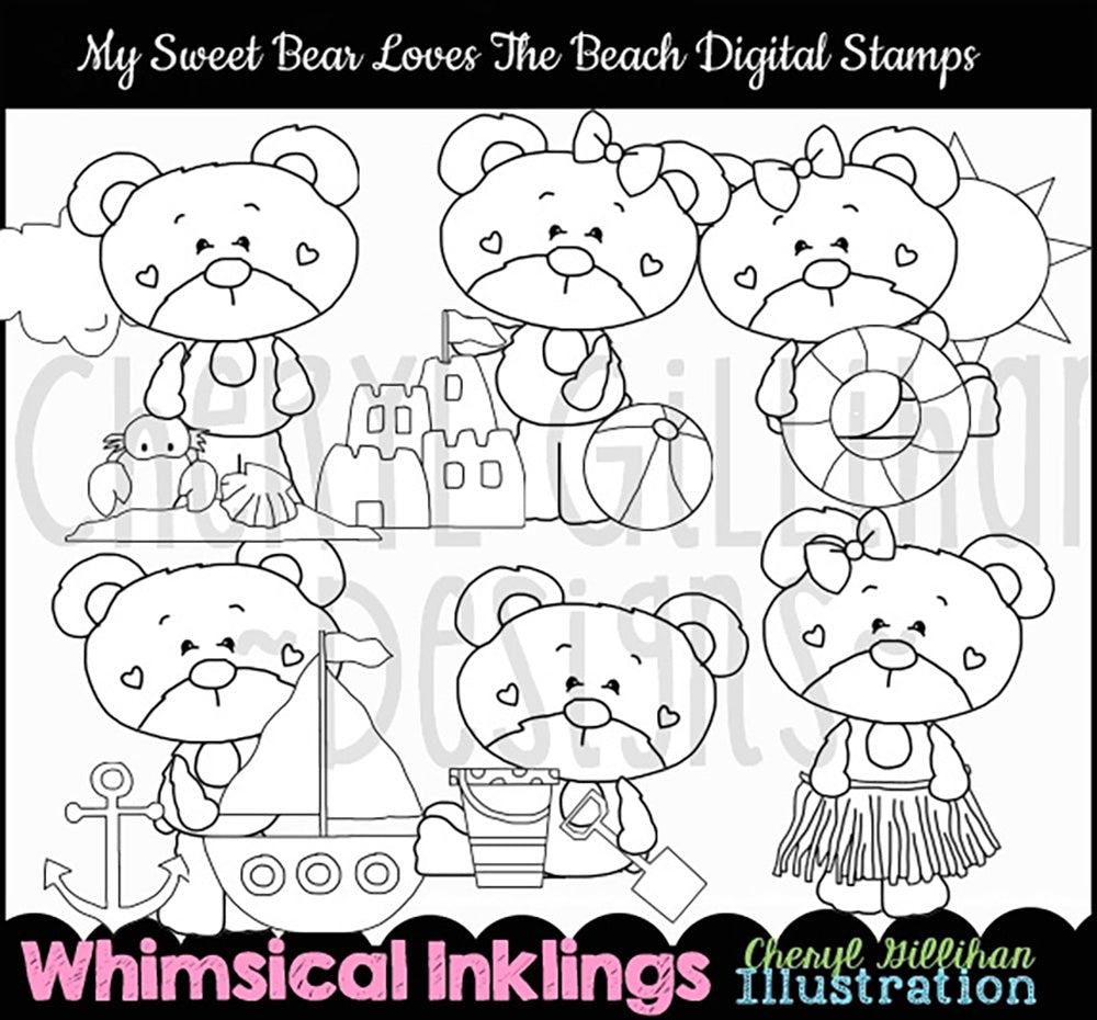 My Sweet Bear_Loves The Beach...Digital Stamps