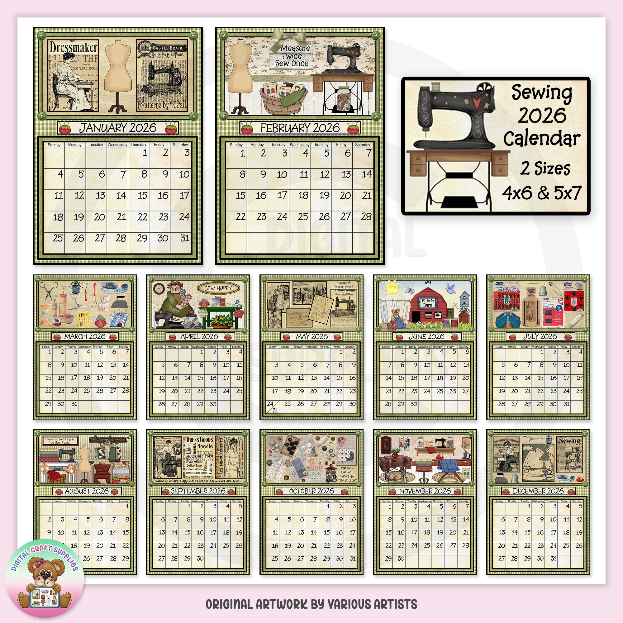 Sewing 2026 Calendar - DCS Exclusive – Digital Craft Supplies