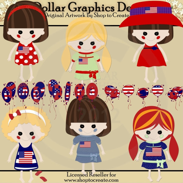 American Dolls - 4th of July - Clip Art