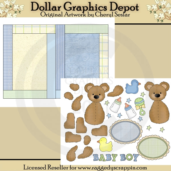 Baby Boy Bears - Paper Piecing & Card Set - Printables