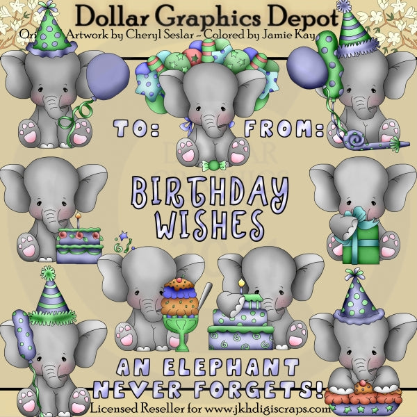 Baby Elephant - Birthday Boys - Clip Art