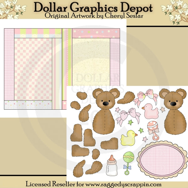 Baby Girl Bears - Paper Piecing & Card Set - Printables