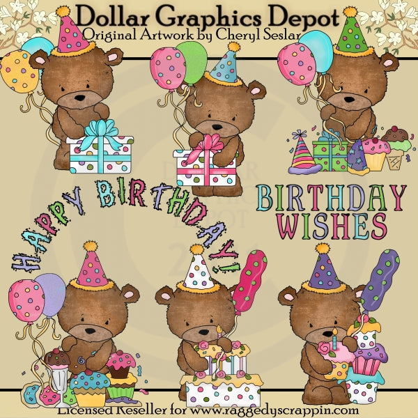 Bailey Bear Happy Birthday - Clip Art