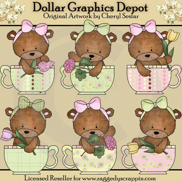 Bailey Bear Teacups - Clip Art