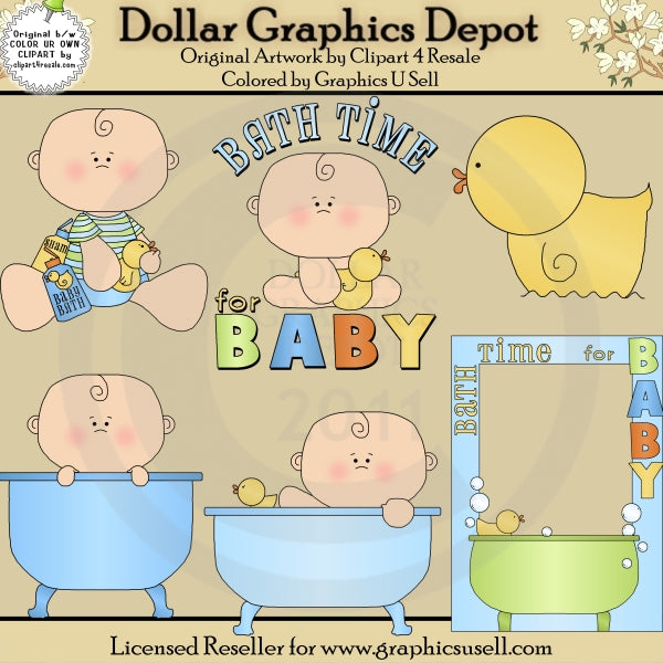 Bath Time for Baby Boy 1 - Clip Art
