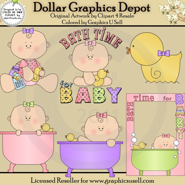 Bath Time for Baby Girl 1 - Clip Art