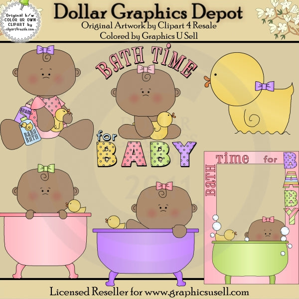 Bath Time for Baby Girl 2 - Clip Art