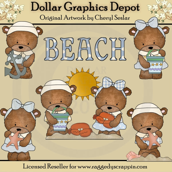 Baxter and Bailey Beach Day - Clip Art