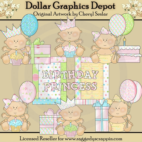 Birthday Princess Babies - Clip Art