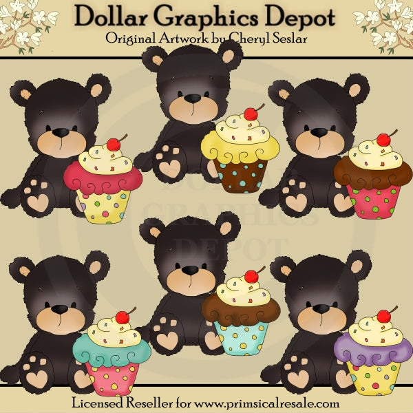 Blacky Bear - Cupcakes - Clip Art