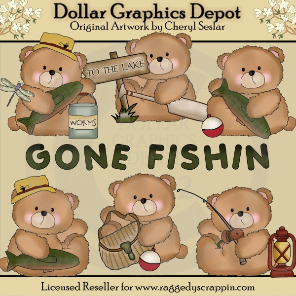 Boo Bears Gone Fishin - Clip Art