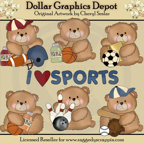 Boo Bears Love Sports - Clip Art