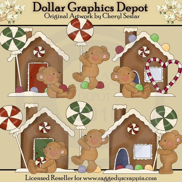 Boo Boo Bears - Gingerbread Houses - Clip Art
