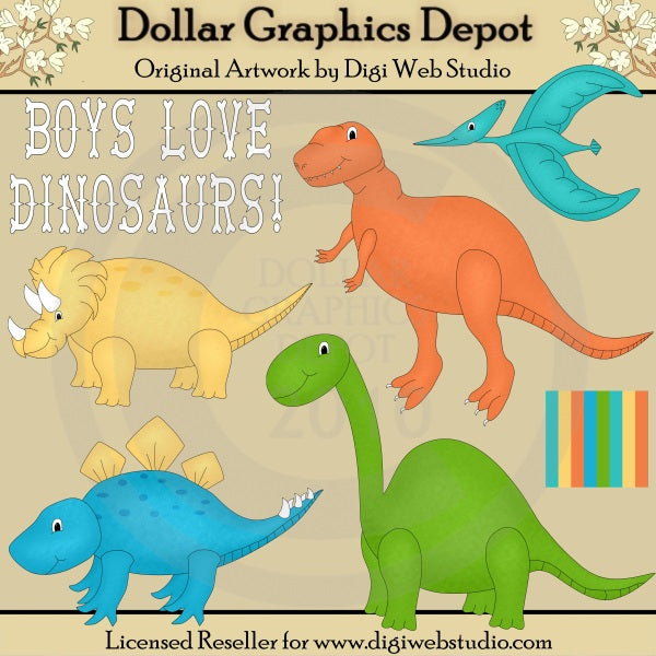 A los niños les encantan los dinosaurios - Clipart