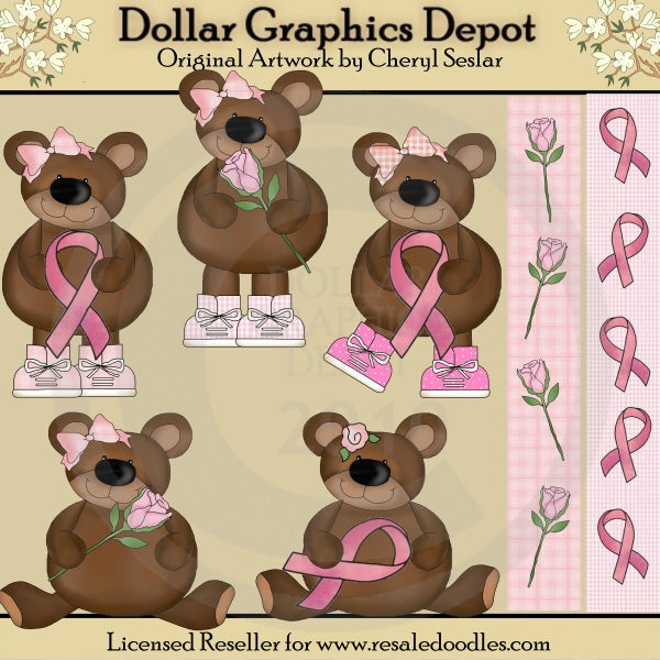 Breast Cancer Awareness Bears - Clip Art