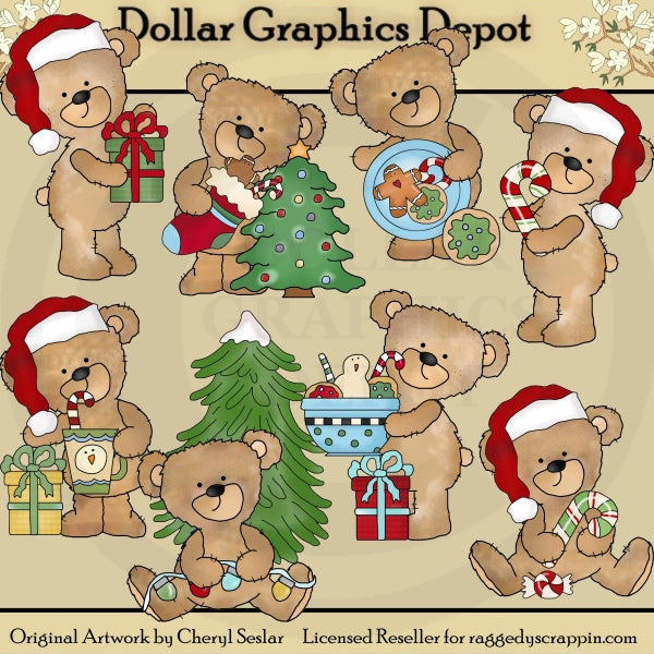 Bubsy Bear - Christmas - Clip Art