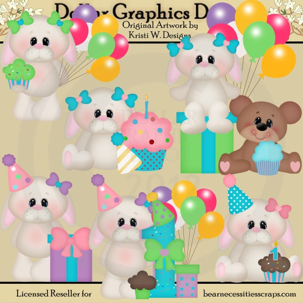 Bunny's First Birthday - Clip Art - DCS Exclusive