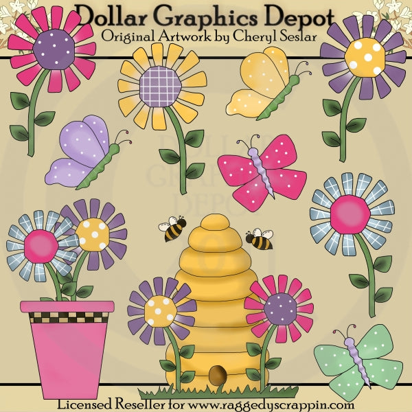 Mariposas y flores - Clipart