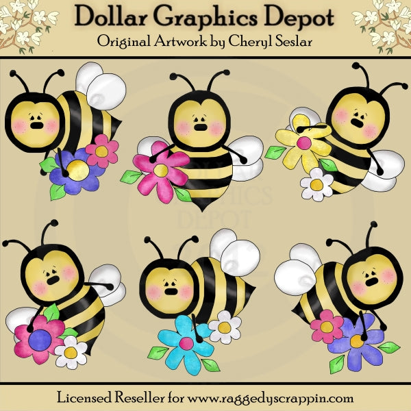Buzzin' Bees Love Flowers - Clip Art