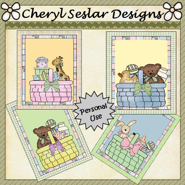 Baby Basket Card Fronts...Set of 4