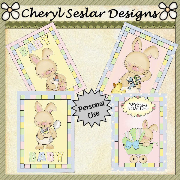 Baby Bunnie Card Fronts...Set of 4