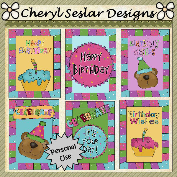 Birthday Celebration Card Fronts...Set of 6