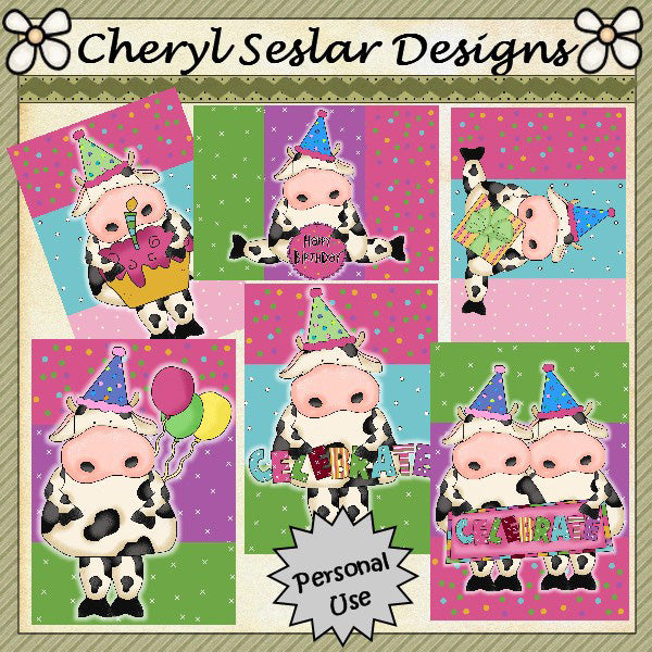Birthday Cows Card Fronts...Set of 6