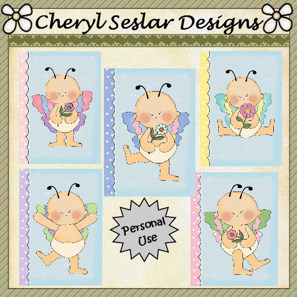 Butterfly Baby Card Fronts...Set of 5
