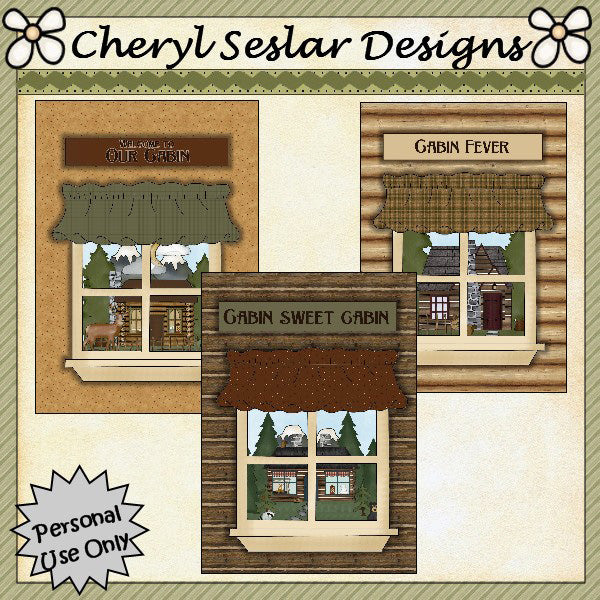 Cabin Window Card Fronts...Set of 3
