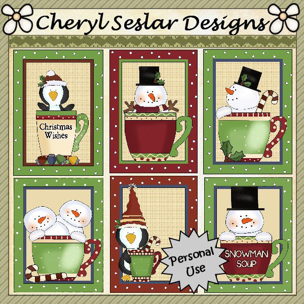 Christmas Cheer Card Fronts...Set of 6