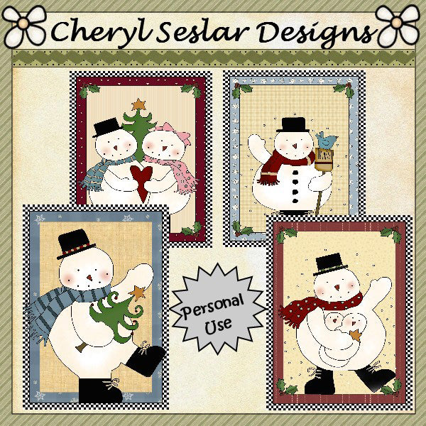 Fat Snowman Card Fronts...Set of 4