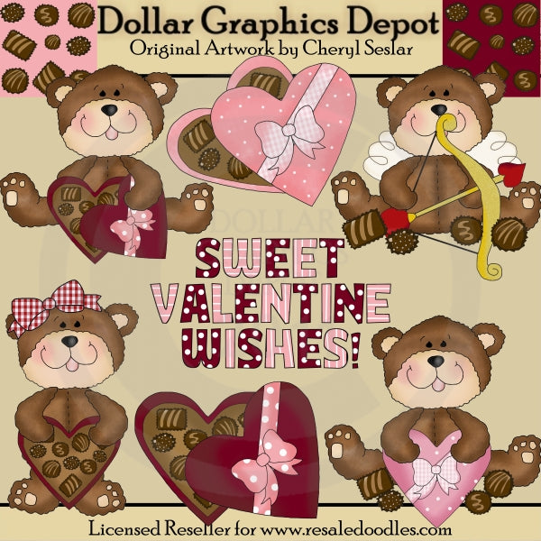 Chocolate Valentine Bears - Clip Art
