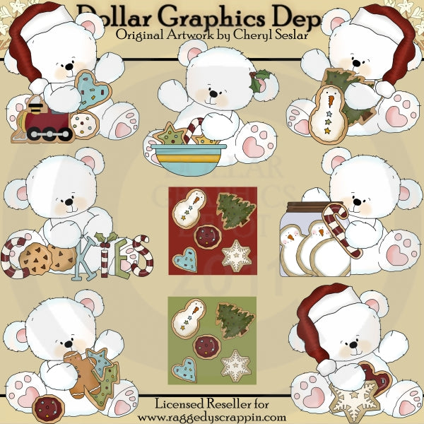 Christmas Cookie Polar Bears - Clip Art