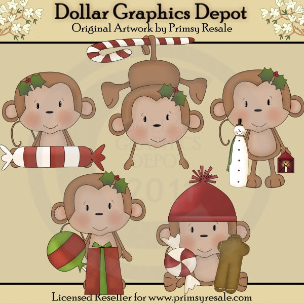 Christmas Monkeys 1 - Clip Art