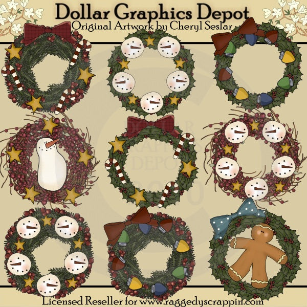 Christmas Wreaths - Clip Art