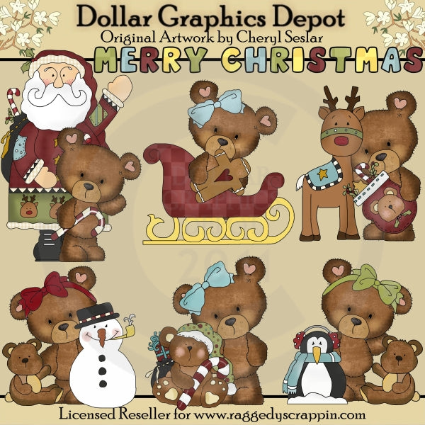 Cloey Bear Loves Christmas - Clip Art