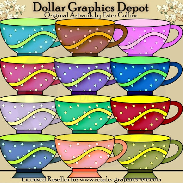 Colorful Teacups - Clip Art