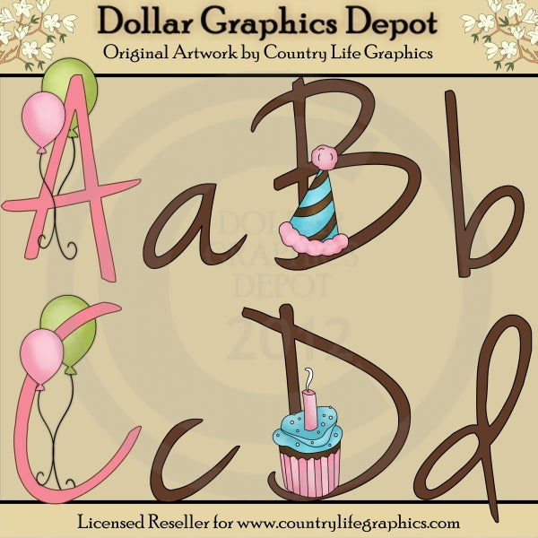 Cupcake Birthday Alphas - Clip Art