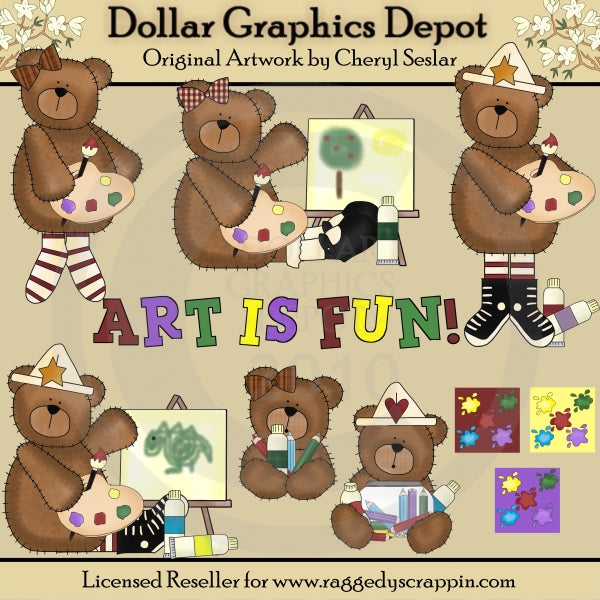 Cute Little Artist Bears - Clip Art - DCS Exclusive