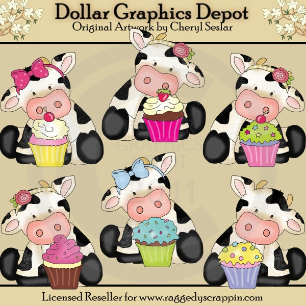 Cute Little Cupcake Cows - Clip Art